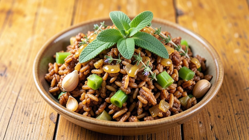 Brown Rice Stuffing Recipe: Celery-Crusted Crunch and Herby Depth
