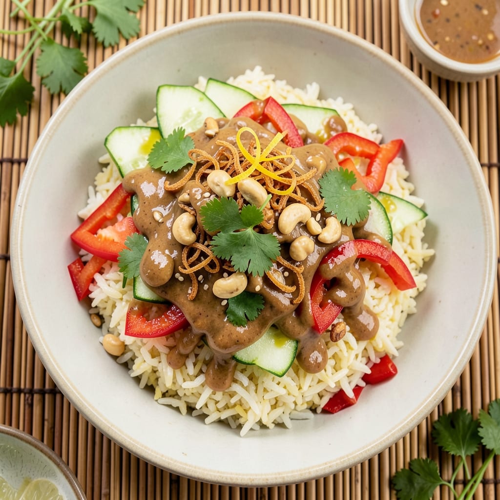 Asian Rice Salad Recipe: Crispy Noodle Twist with Tangy Peanut Zing