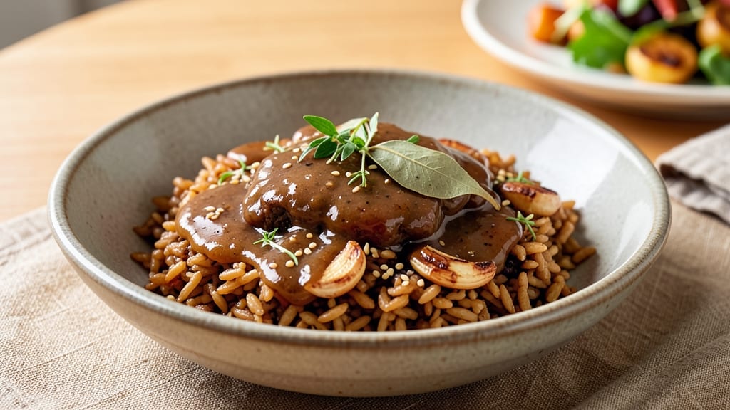Brown Rice with Beef Consommé and Beef Broth Recipe: Umami-Infused One-Pan Depth