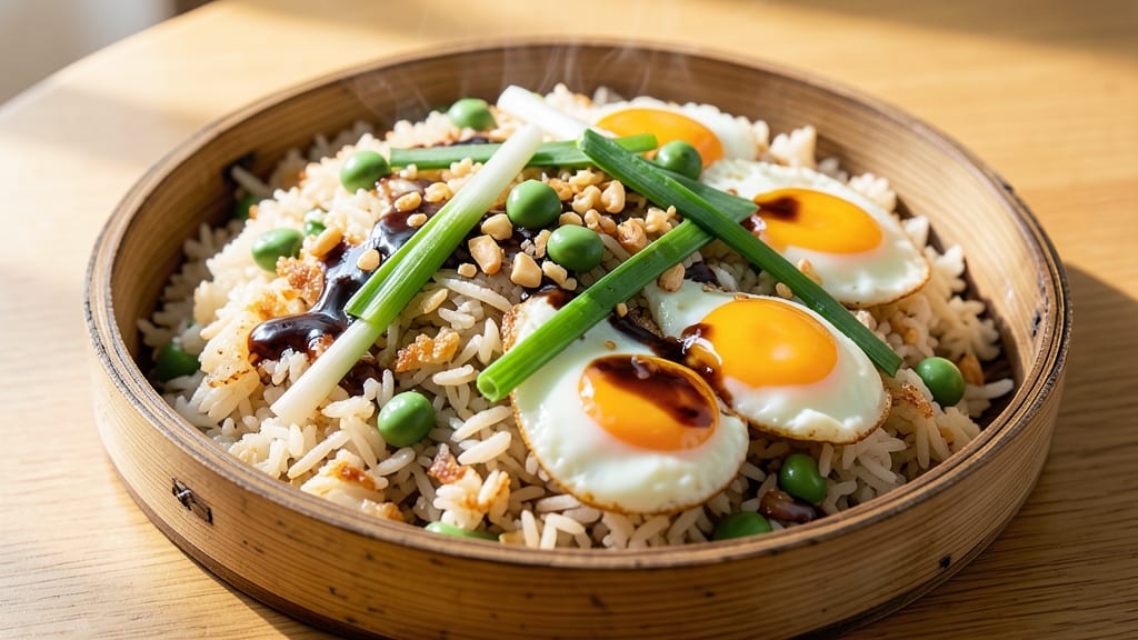 Chinese White Fried Rice Recipe: Scrambled Egg Crunch and Peas in Every Bite