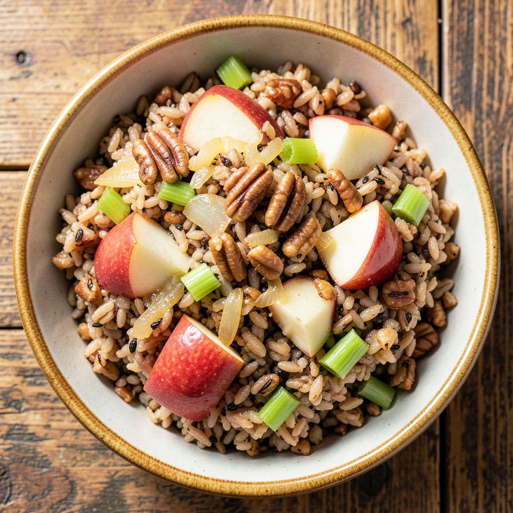 Apple and Wild Rice Stuffing Recipe: Apple-Cider Roasted Crunch With Toasted Herb Depth