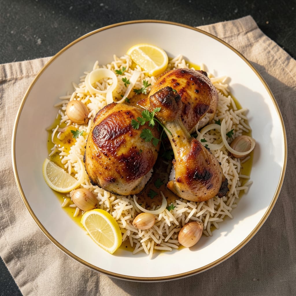 5 Star Chicken And Rice Recipe: Golden Crisp Chicken Over Saffron-Infused Basmati