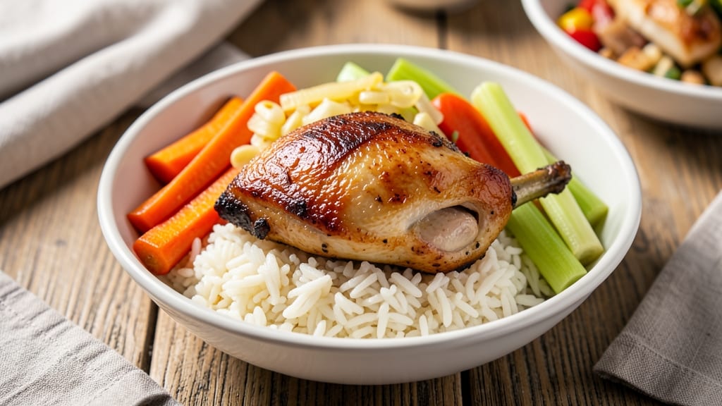 Chicken, Rice, Carrots, and Celery Recipe: One-Pan Harmony with Crispy Celery Crown