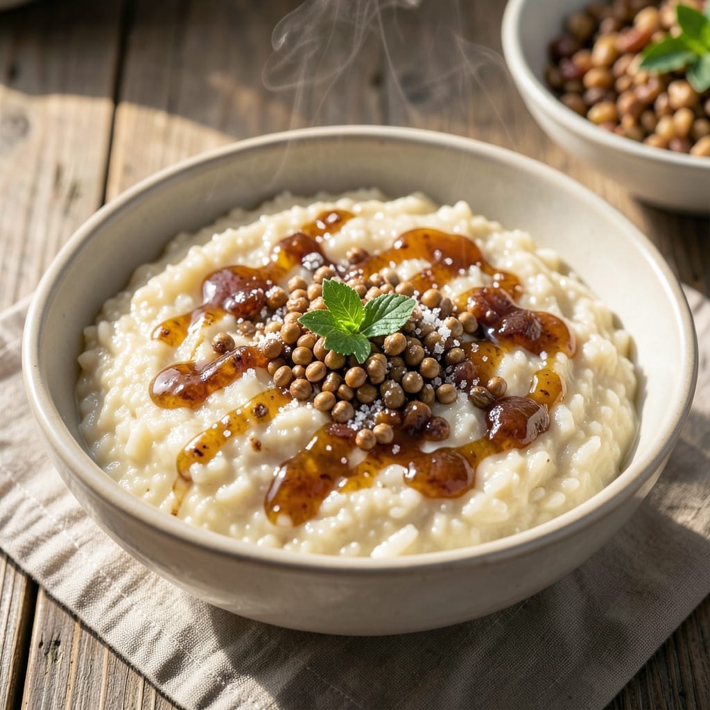 Albanian Rice Pudding Recipe: Yogurt-Tamarind Tang with Toasted Barley Crunch