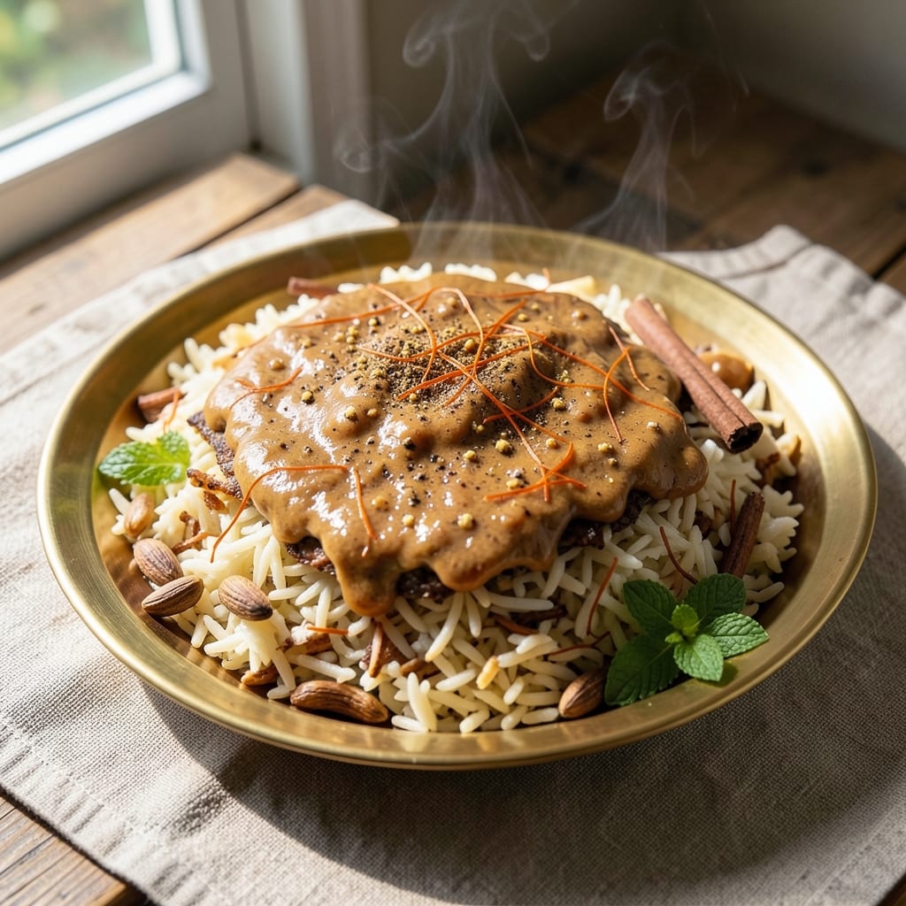 Arabic Oriental Rice Recipe: Golden Crust and Fragrant Barberry Layers