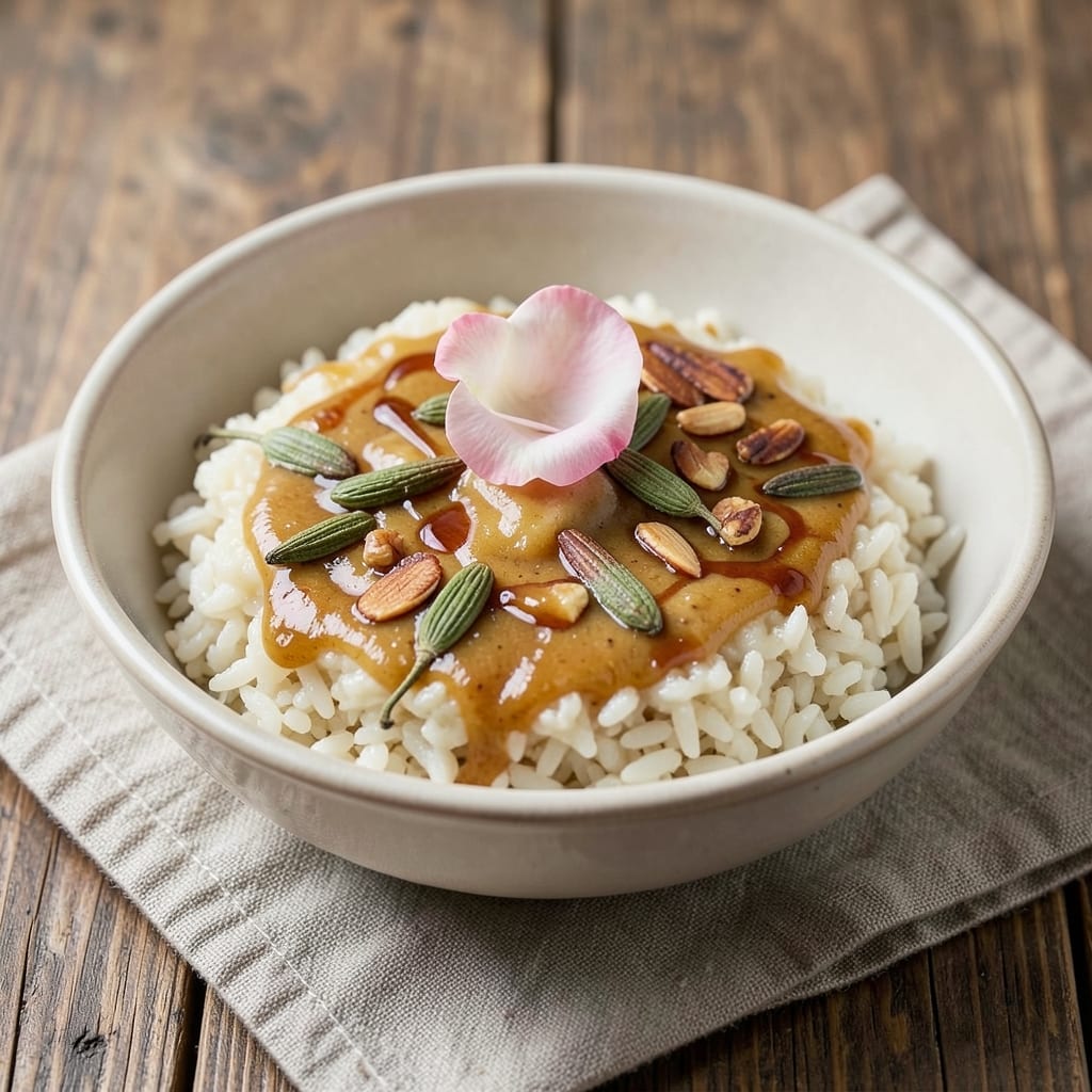 Arab Rice Pudding Recipe: Rosewater-Spiced Creaminess With Toasted Almond Crunch