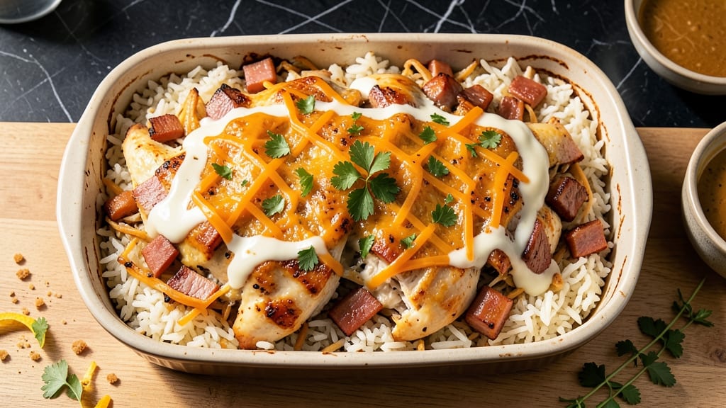 Chicken Ham and Rice Casserole Recipe: One-Pan Melting Cheese Magic
