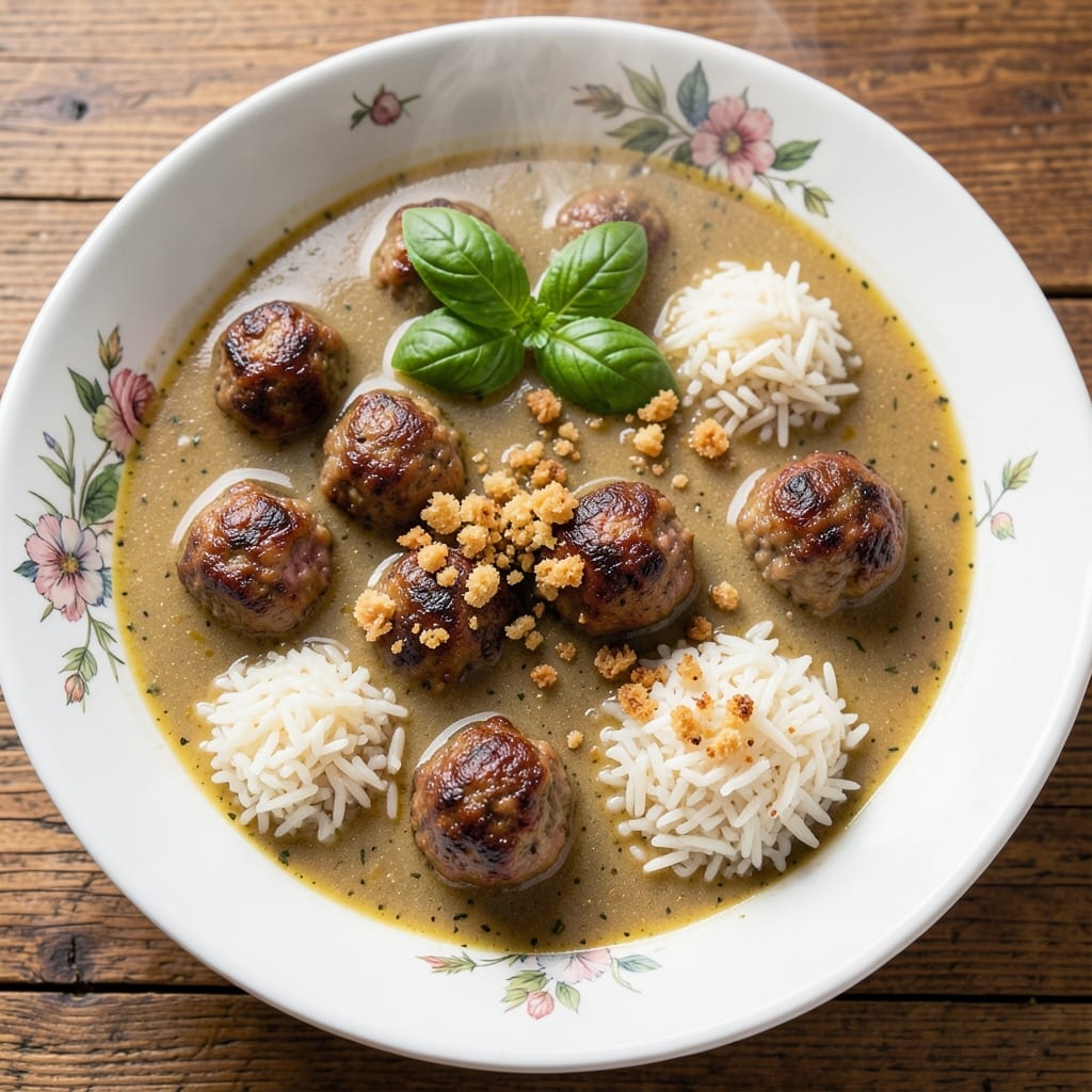 Albondigas Soup Recipe with Rice: Meatballs Simmered in Tomato-Basil Broth