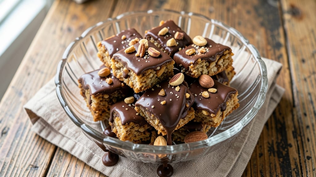 Chocolate Covered Peanut Butter Rice Krispie Treats Recipe: Nutty, Crunchy, Triple-Layered Bliss