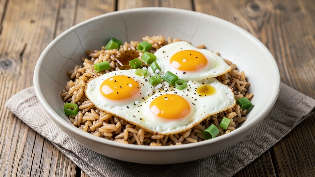 Brown Rice and Eggs Recipe: Crispy-Topped Protein-Packed Bowl