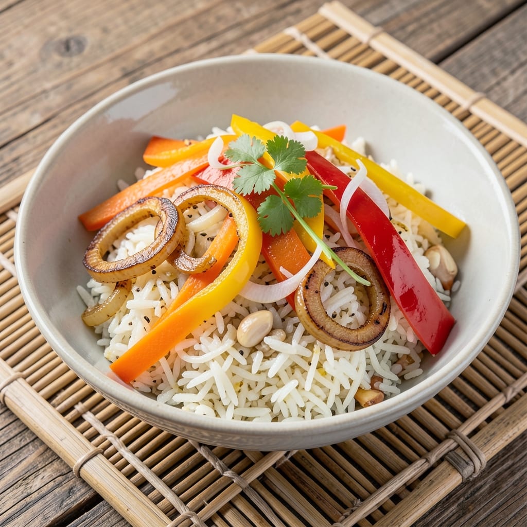 Asian Rice and Vegetables Recipe: Wok-Tossed Fragrant Basmati with Charred Veggie Crunch
