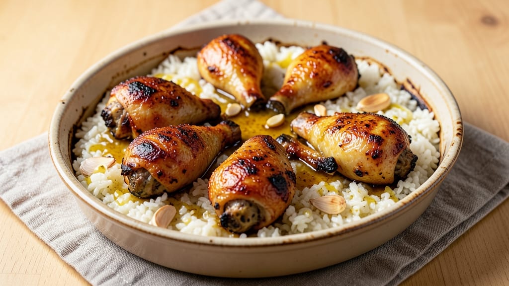 Chicken Drumsticks and Rice Bake Recipe: Crispy-Skinned Protein with Fluffy Rice Topping
