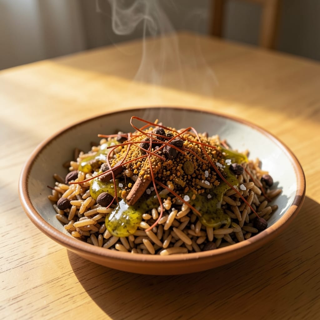 Arabic Brown Rice Recipe: Toasted Spice and Saffron Fragrance in One Pot