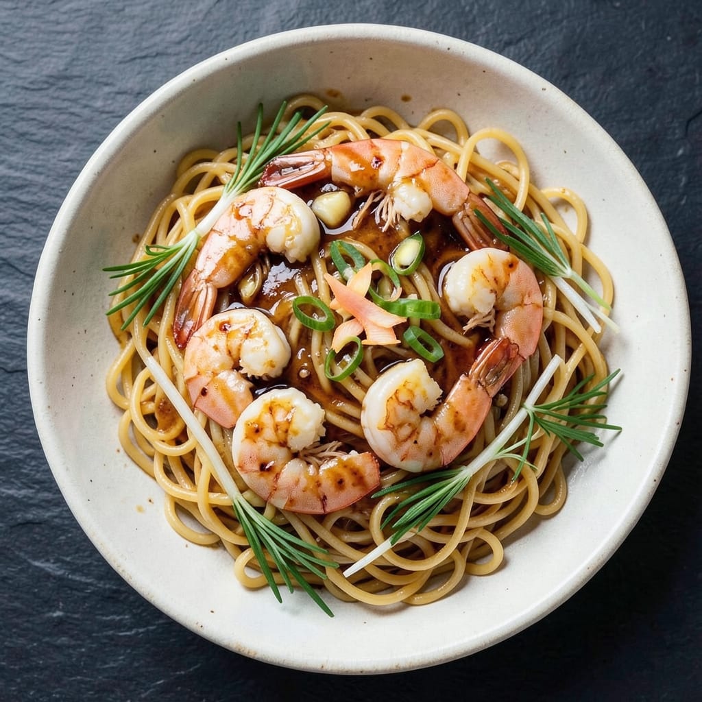 Asian Shrimp and Rice Noodles Recipe: Garlic-Ginger Sizzle With Silky Noodles