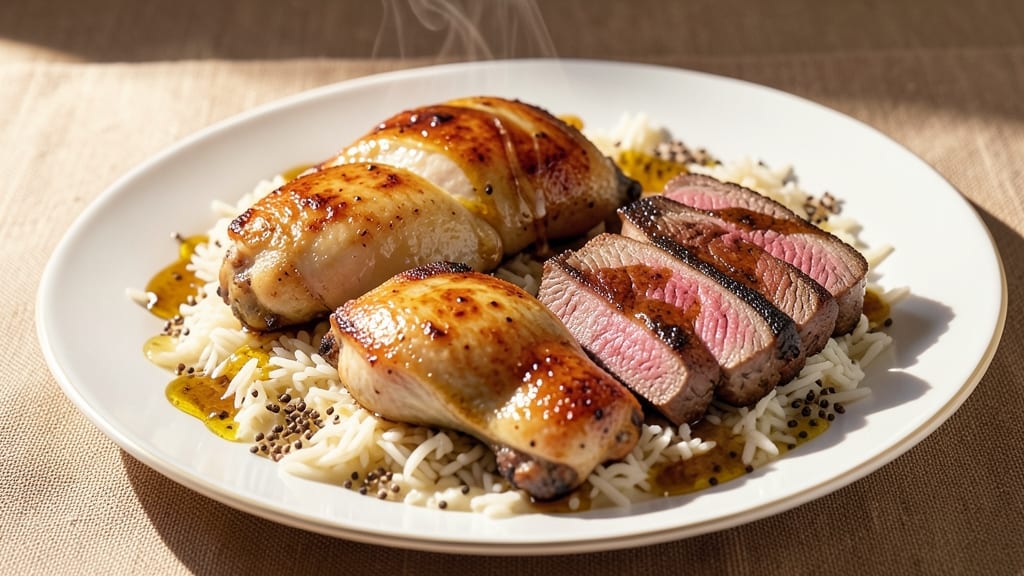 Chicken and Lamb Over Rice Recipe: Savory Spice-Braised Proteins With Fragrant Basmati