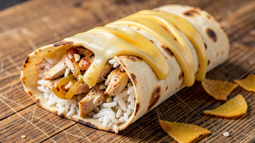 Cheesy Rice Burrito Recipe: Crispy Tortilla Wrapped in Melty Cheese Bliss