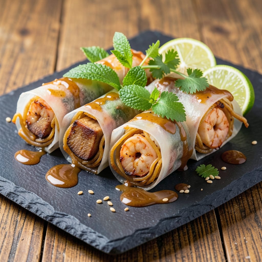 Asian Rice Paper Rolls Recipe: Fresh Herb and Shrimp Wraps With Crunchy Noodle Twist