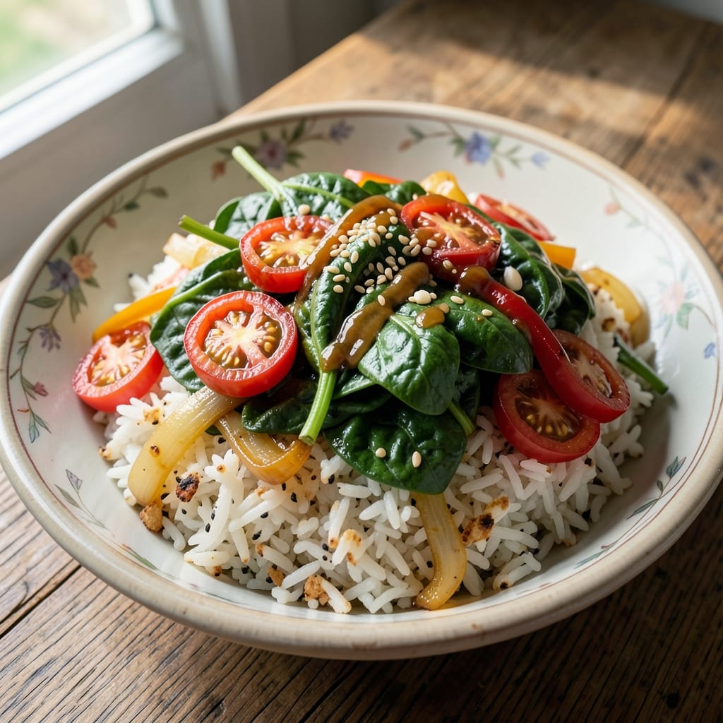 African Spinach and Rice Recipe: Smoky Tomato-Pepper Flavor Bomb